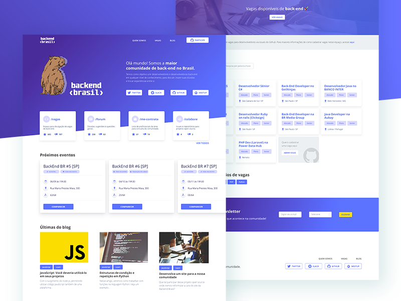 Backend Brazil community clean landing jobs gradient newsletter blog card home code backend wip