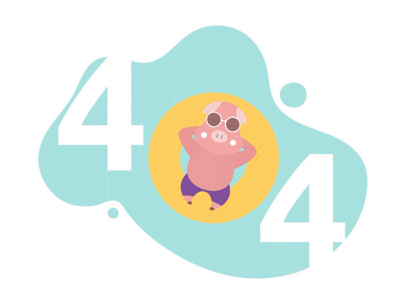 404 on vacation 404 404 page animation error 404 error message flat illustration pig svg vacation vector
