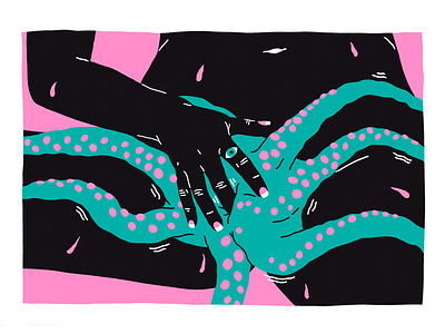 Pulva excitement eye hand illustration masturbate octopus pink pleasure sweat