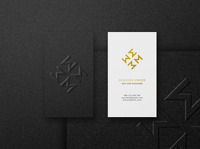 Logo mockup on vertical black white business card 3d black blue brand branding business card luxury silver vertical white