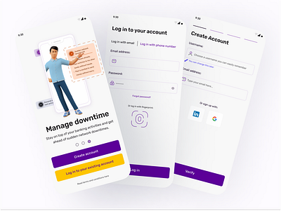 Onboarding, login and sign up screens of a mobile banking App app bank app design mobile app ui ux