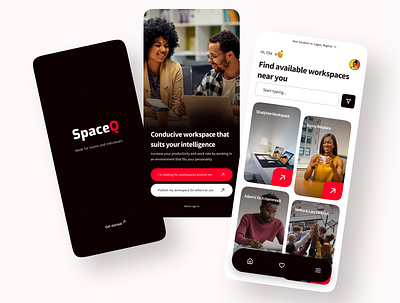 SpaceQ - UI/UX design of a Co-working space mobile App app design mobile app ui ux