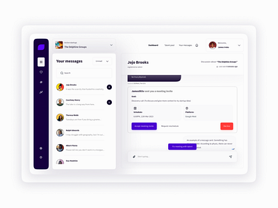 Messaging screen UI of SaaS product app design freelance saas ui ux visual design web app