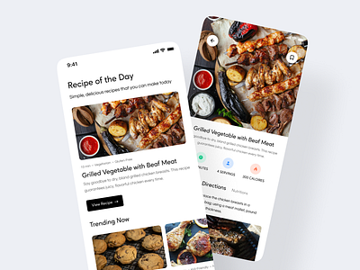 Recipes. | Home & Recipe Detail Screens app clean ui design food interface minimal modern modern design ui ui design user experience user inteface ux ux design uxdesign uxui