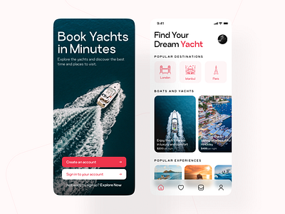 Book Yachts in Minutes - UI Design booking app clean ui creative ui design minimal minimal ui simple app ui user experience user interface ux yacht yachts app