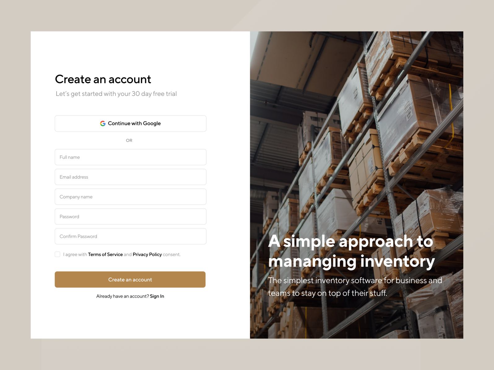 Sign Up Page - Simple Approach to Manage Inventory by Mirza Masood ...