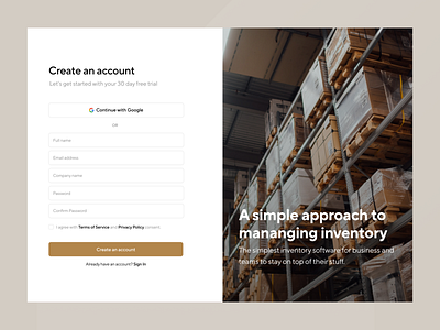 Sign Up Page - Simple Approach to Manage Inventory account clean create account daily ui figma forgot password form interface login form minimal minimalism sign up sign up form simple split screen