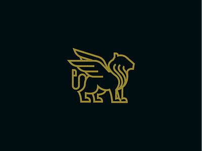 Winged Lion animal black flat geometry grain heraldry lion logotype modern mythology outline wing