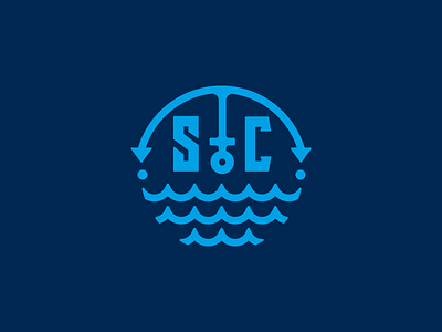 Seaman's Crew blue crew emblem letters logo logotype sc sea t shirt waves