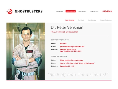 DailyUI 006 - User Profile 006 bill murray dailyui dailyui006 ghostbusters peter venkman profile user profile venkman