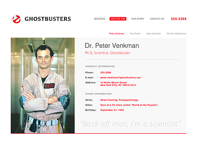 DailyUI 006 - User Profile 006 bill murray dailyui dailyui006 ghostbusters peter venkman profile user profile venkman