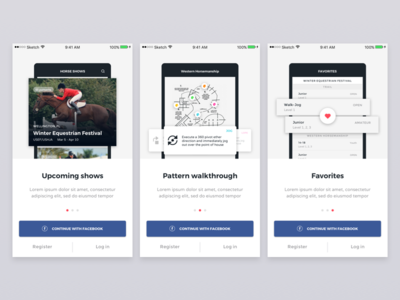 Onboarding Horse Shows app clean horse shows mobile onboarding walkthrough