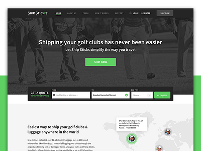 Ship Sticks Landing Page clean golf landing page logistics simple ui visual web