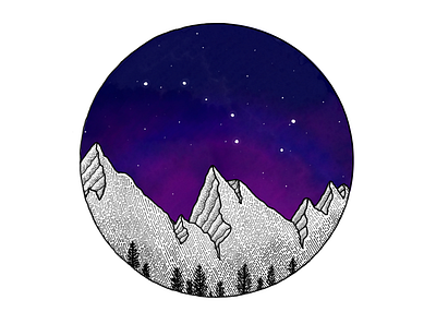 Mountains at Night adobe fresco constellation drawing line art mountains starry sky stars ursa major watercolor