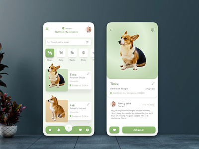Pet Adoption APP animal app dog app green color app green color ui design green mobile app mobile app pet pet app petshop app ui ui design ux design