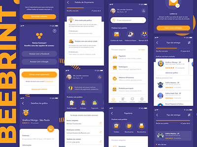 Beeprint App - Final Shot 🐝 app bee card clean design gradient graphics icon illustration ios mobile app mobile ui print purple release service simple ui ux