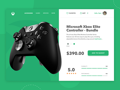 Xbox product details - interface concept 🎮 card cart clean concept controller design details page eccomerce games green microsoft product rate review simple ui xbox
