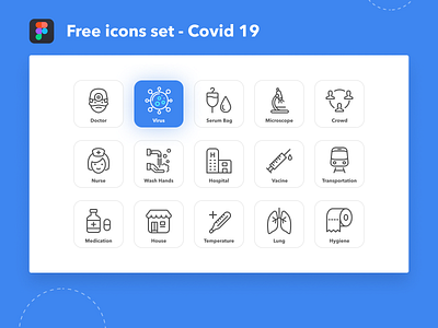 Free icons set - Covid 19 🦠 blue clean concept covid 19 design figma freebie healthcare icon illustration resources simple ui vector