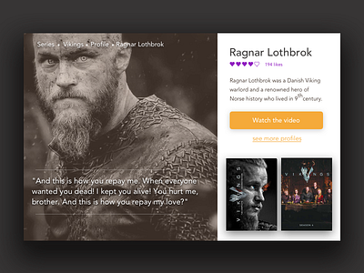 Character profile Ragnar Lothbrok card cine concept material design movies series vikings