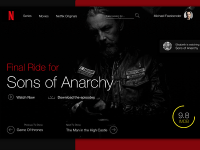 Netflix - Sons of Anarchy TV Show Section card dark dashboard material netflix red series tv tv show web