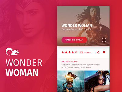 Wonder Woman UI Interface Inspiration android dc comics hq ios like movie pics rating red sharing ui wonder woman