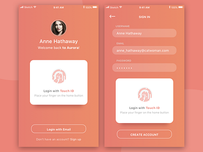 Aurora Login App app ios login orange sign in social app touch id