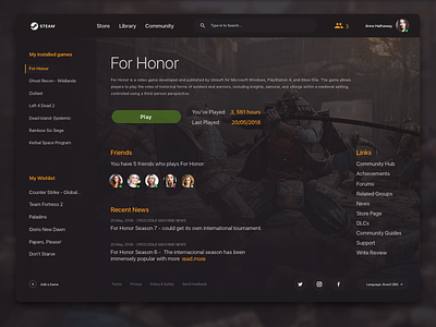 Steam Library Redesign concept dark for honor game redesign social steam web