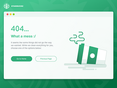 Starbucks 404 Error Page ☕ 404 clean cup empty state error page green illustration starbucks web