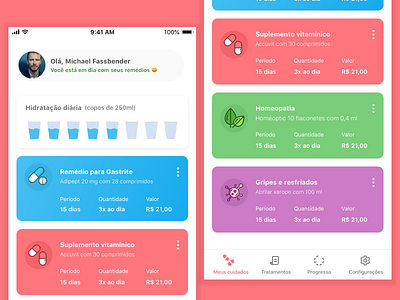 App For Medication Control - WIP 🤒 app card care clean concept design health app health care illustration ios red simple status typography ui ux vector