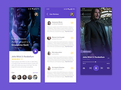 App Concept - Movie Preview 🎥 android app app card cast clean concept design gradient ios john wick material movie app review simple trailers ui