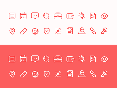 Misc Rounded Icons Set 🎲 app concept icon icon design icon set iconography icons icons design icons pack illustration ios line icons material red rounded simple ui vector white