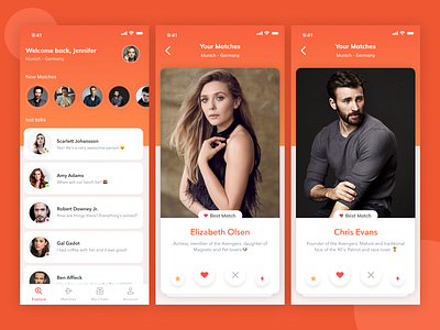 Dating App - Concept 😍 app bottom navigation card choose clean concept dating app design gradient ios material profile card profile design simple swipe typography ui ux vector