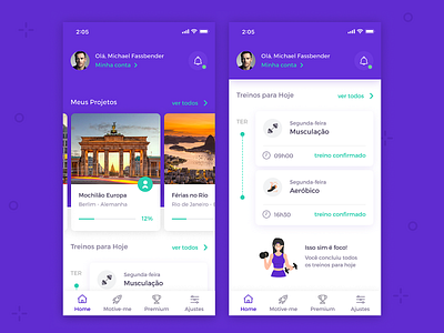 Workout Home App 🏋🏻‍♀️ app card clean concept design icon illustration location material purple simple ui workout