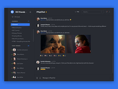 Slack Dark Theme Concept - DC Comics 🤡 card chat chatting clean concept dark design simple ui ux web