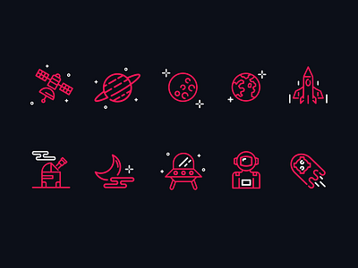 Astronomy Icon Set 👽 card clean concept dark design icon icon design icon set iconography illustration planets simple ui vector