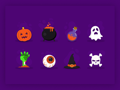 Halloween Illustrations 🎃 clean concept dark ghost halloween horror icon illustration potions pumpkin simple skull wizard zombie