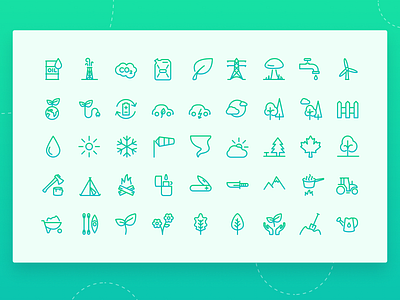 Green Style Icons Set 🌿 camping clean concept design green icon icon design icon set iconography nature simple survival ui ux vector