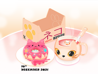 Cat Donut & Cup Of ...Tea? v.2 graphic design illustration vector