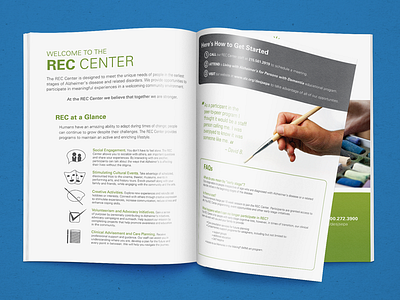 REC Center Overview alzheimers branding brochure collateral composition graphic design iconography layout marketing social spread typography