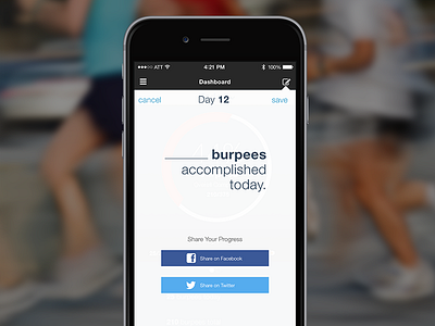 Fitness Challenge Prototype — Recording Progress app burpees concept exercise fitness health ios iphone mobile social media ui ux