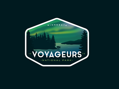 Voyageurs National Park Badge aurora badge logo moose national park national parks northern lights outdoors vintage