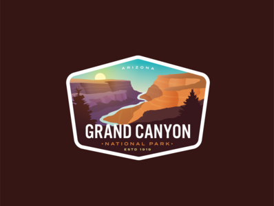 Grand Canyon Redux arizona badge badge logo canyon grand canyon grandma logo nature outdoors river sticker sun vintage