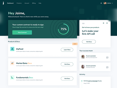 Intrinio Account Page Refresh account page blank slate dashboard design finance fintech onboarding product products ui user ux web design website