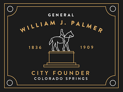 General Palmer Badge badge celebrating city planner city planning colorado springs founder general palmer icon illustration line statue