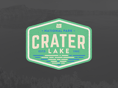 Crater Lake National Park badge blue crater lake grain green icon line national park oregon reflection vintage water