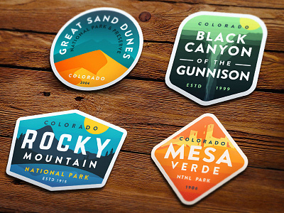 Colorado 4 Pack badges black canyon colorado great sand dunes mesa verde national parks rocky mountain stickers