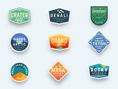 National Parks Favorite 9 (So far) badges icons lines mountains national parks nature patches series stickers