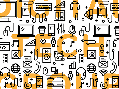 Tech Icons w/ Overlay custom icons illustrations line minimal multiply overlay pattern tech technology texture typography