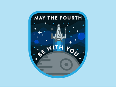 May The Fourth Be With You badge death star x wing galaxy icon line may the force star wars may the fourth