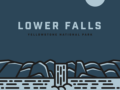 Lower Falls highlight illustration line moon water fall yellowstone